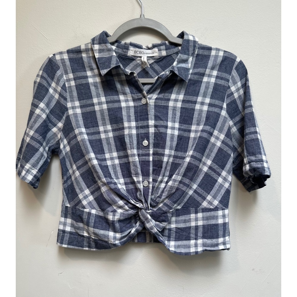 BCBG Plaid Front Tie Crop Top Western Casual Preppy Summer Vacation Boho